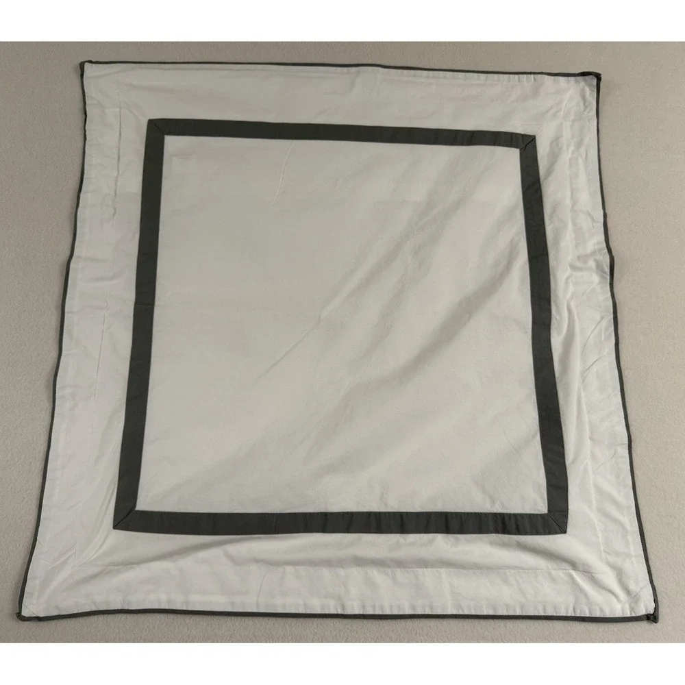 Pottery Barn Morgan Shams 2- Organic Cotton Gray Banded 1 Euro & 1 Standard Sham